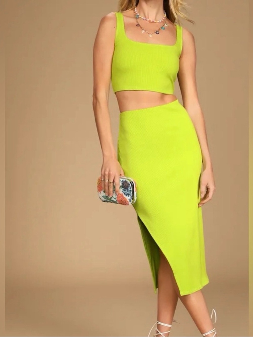 Lulus Set for life Lime Ribbed Midi Skirt and top set! 🔥